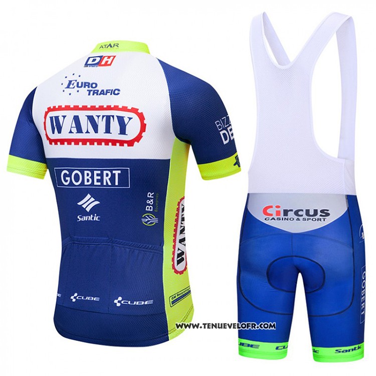 2018 Maillot Ciclismo Wanty Bleu et Blanc Manches Courtes et Cuissard
